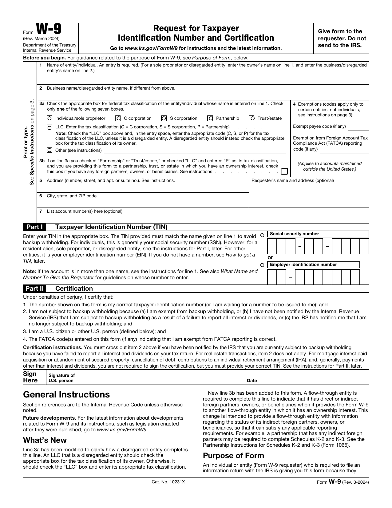IRS Form W-9, page 1